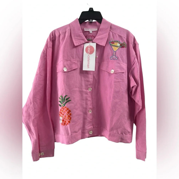 Pink linen embroidered sequined jacket - Picture 1 of 6